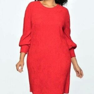 Dress 14/16 1X Red Holiday Crinkle Long Puff Sleeves Pullover Eloquii Plus New